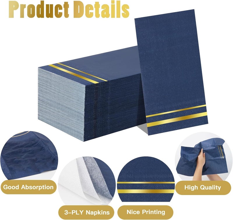 Tamone 100PCS 3-Ply Navy Blue Napkins - Premium Quality Disposable Napkins Soft and Absorbent for Wedding Party Birthday - Image 3